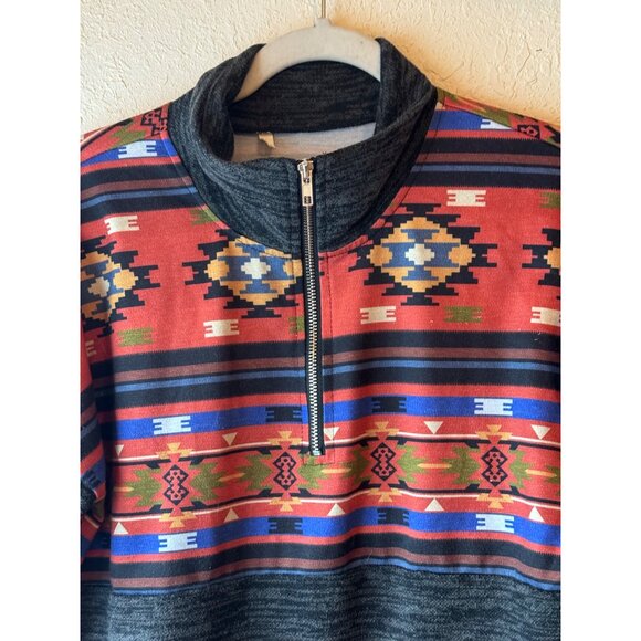 Southwestern Aztec Print 1/4-Zip Pullover Sweater sweatshirt long sleeve xl READ - Picture 2 of 8